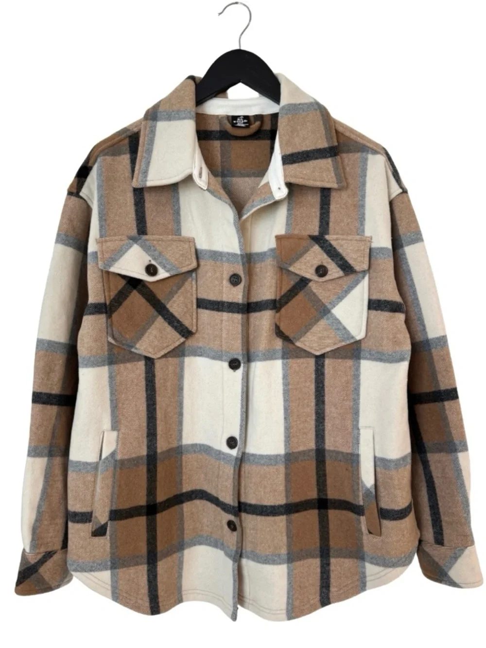 Woolx Sawyer Oversized Merino Wool Shacket Espresso Plaid S Brown Shirt Jacket - Picture 3 of 10